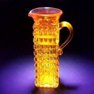 Kanawha 6" Cadmium Amber Yellow Glass Square Slim Pitcher Vase Applied Handle